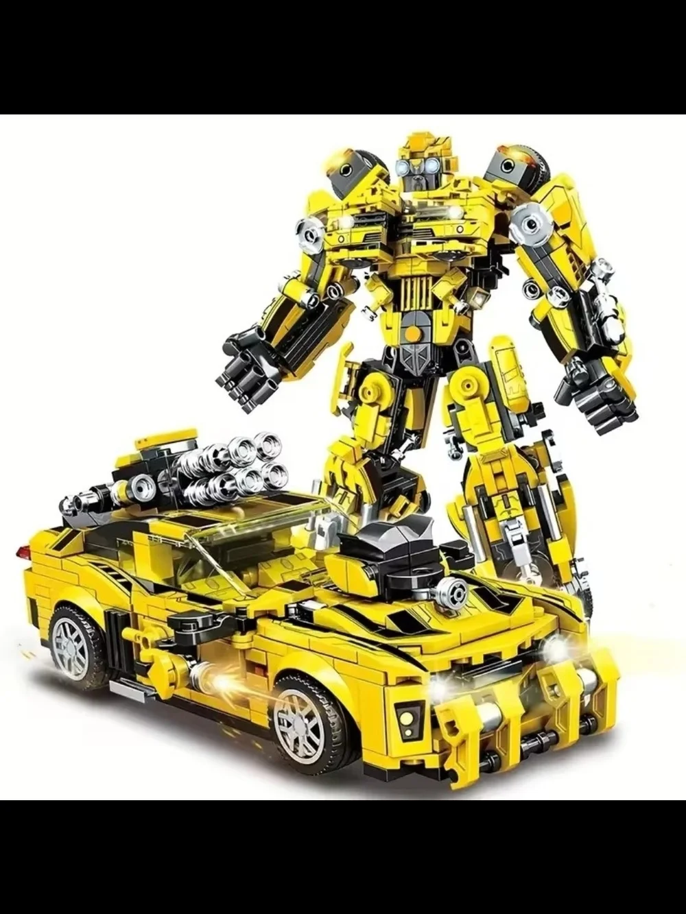 Yellow Transforming Robot Car Building Toy - Kids Construction Set